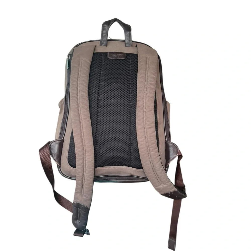 🎒‎ TUMI Canvas Leather Backpack Brown Tan Orange Interior